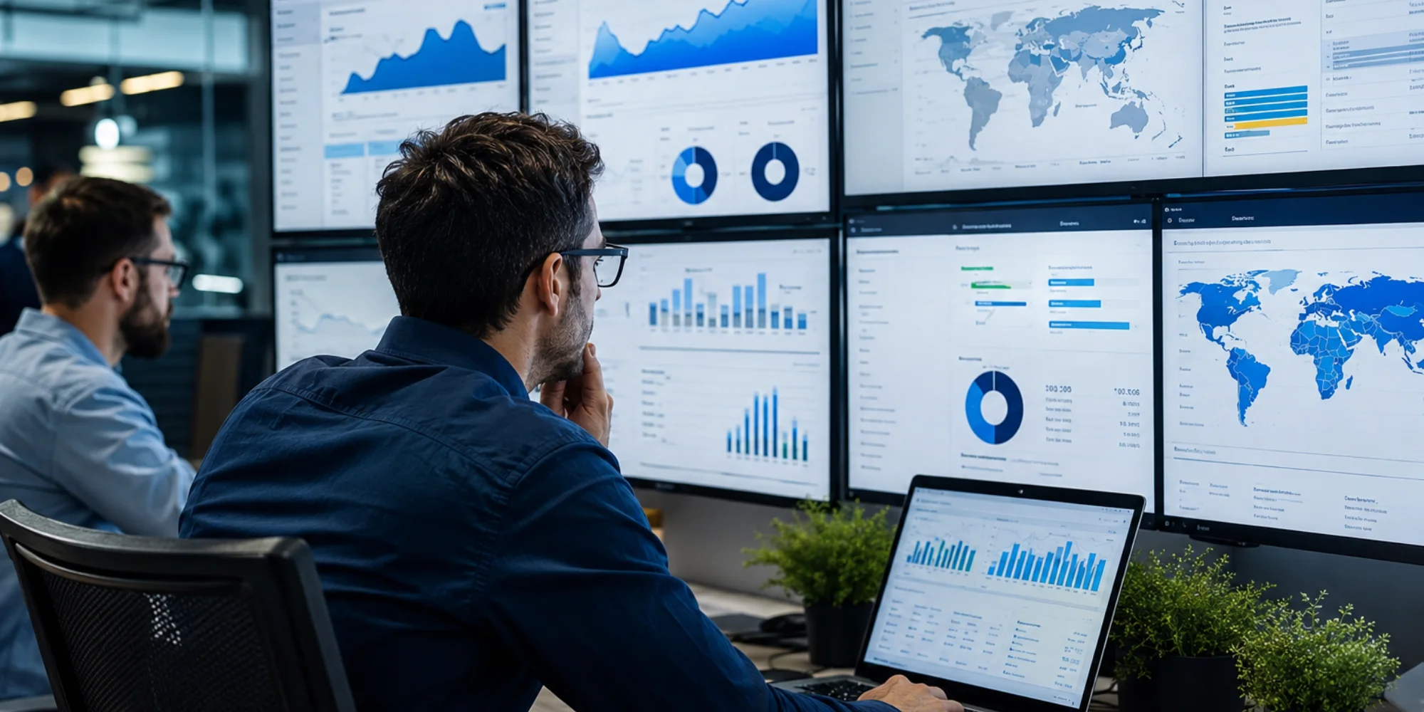Professional team analyzing Google Analytics dashboards and website performance data