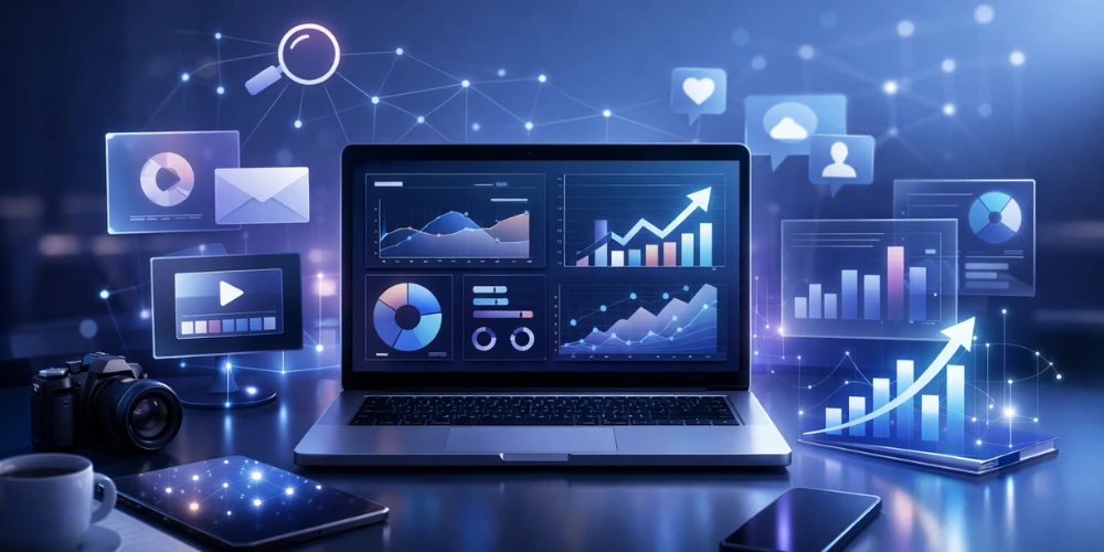 digital marketing agency service showing SEO analytics and online business growth