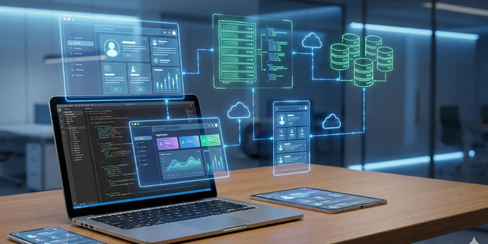 web application development process showing application architecture and coding